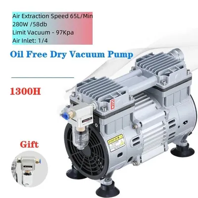 Obrázek produktu pro Vakuová pumpa bez oleje - laboratorní pumpa 1300H-65L - Tichý provoz - Vytváří podtlak -97 kPa - Průtok 65 l/min - Zástrčka dle evropského standardu