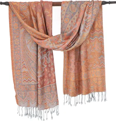 Produktbild von Indischer Schal, Stola mit Paisley Muster, Schultertuch - Motiv 17, Uni, Orange, Viskose, 200*73 cm, Schals