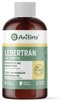 Produktbild von AniForte Lebertran für Hunde & Katzen 500ml - Natürlicher Lebertranöl zum Barfen, Barföl mit Vitaminen & Omega-3 Fettsäuren, Für Knochen & Immunsystem