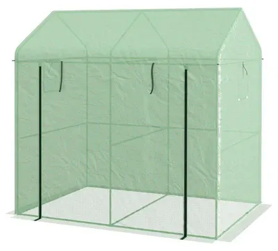 Obrázek produktu pro Zahradní úložna – úložna pro nářadí se 2 odděleními – rolovací vrata – okna – ocel a polyetylen – 200x140x200 cm – armádní zelená