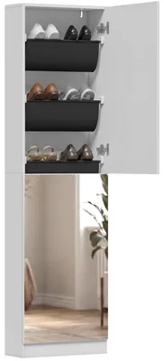 Produktbild von HOMCOM Schuhschrank Schmale Schuhkommode mit Ganzkörperspiegel, für 12 Paar Weiß
