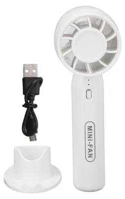 Productafbeelding van Draagbare handventilator, USB-oplaadbaar, 3 ventilatorsnelheden, veilige mini-ventilator voor outdooractiviteiten, kamperen, wit