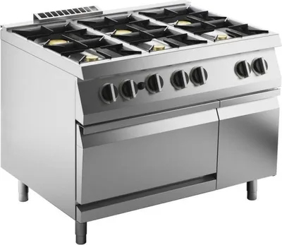 Obrázek produktu pro Plynový sporák KBS se 6 hořáky a plynovou troubou, 44 kW, 1200x730x900 mm, piezoelektrické zapalování, pilotní plamen