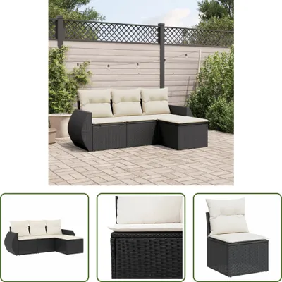 Produktbild von The Living Store 4-tlg. Garten-Sofagarnitur mit Kissen Schwarz Poly Rattan