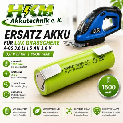 Produktbild von Ersatz Akku für LUX Grasschere A-GS 3,6 Li 1,5 Ah