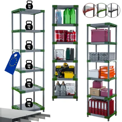 Produktbild von MODO24 Kunststoffregal, 6 Ablagen, 160kg/Boden, Schwerlast, Steckregal, Lagerregal, Plastikregal, Werkstatt, 222x70x46?cm, Grün, TYTAN
