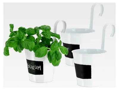 Produktbild von Hängender Metallübertopf in Weiß - 3er Set - Blumentopf mit Beschriftungsfeld