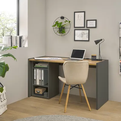 Produktbild von Büromöbel Set anthrazit mit Eiche CRISP-61 modern 2-teilig mit Schreibtisch