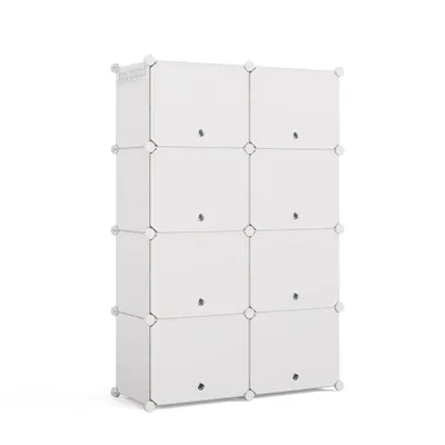 A white modular shoe rack with 8 cubbies, shown against a white background.