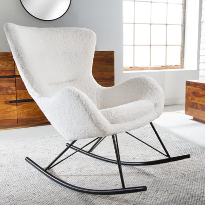 Produktbild von Design Schaukelstuhl SCANDINAVIA SWING weiß Bouclé Sessel Teddystoff