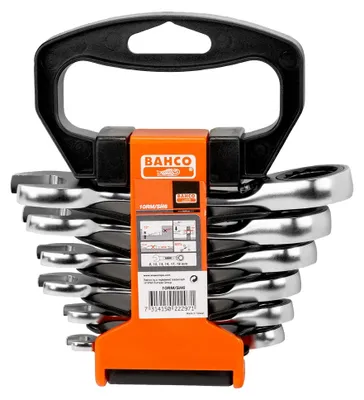 Produktbild von Bahco kurzer Knarren Ring Maulschlüssel Satz Maul / Ratsche 8- 19 mm, 6-teilig
