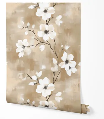 Produktbild von Selbstklebende Tapete Möbelfolie Blumen Beige Weiß Aquarell Floral Modern Tapete Wohnzimmer Schlafzimmer Flur Elegant Natur Look Abwaschbar 2,5m x 0,5m