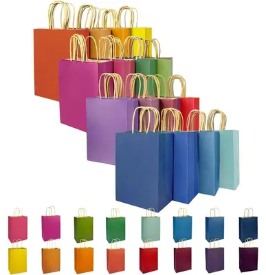 Image de Sacs cadeaux en papier kraft avec poignées, dimensions 21x15x8 cm, lot de 16, couleurs sombres