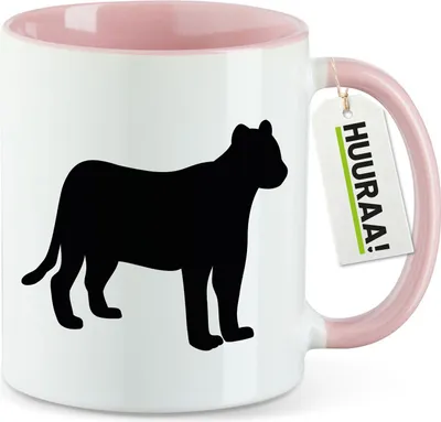 Produktbild von Huuraa Kaffeetasse Panther Silhouette 330ml Rosa Keramik Kaffeebecher Geschenkidee