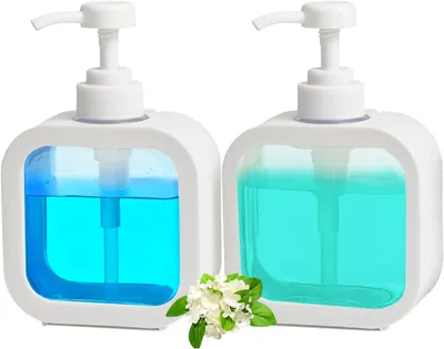 Zdjęcie produktu dla Zestaw 2 dozowników do mydła, pojemność 300 ml, przezroczyste, do łazienki i kuchni