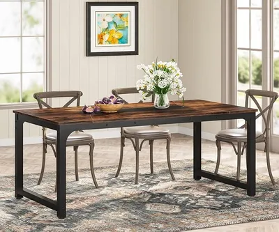 Obrázek produktu pro Jídelní stůl, rozměry 180 x 90 x 77 cm, průmyslový jídelní stůl pro 6–8 osob, obdélníkový jídelní stůl do jídelny, kuchyně nebo obývacího pokoje, s robustními kovovými nohami, rustikální hnědá barva