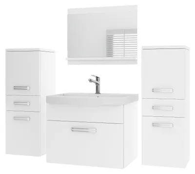 Immagine prodotto di Set di mobili da bagno BELINI PRI M4 120 cm bianco opaco - Mobile da bagno moderno con lavabo e specchio, completamente accessoriato, montaggio a parete