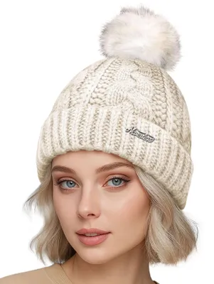 Produktbild von Damen Wintermütze mit Fleece Gefüttert Warm & Winddicht Strickmütze Bommelmütze Model 1980 Neverless®