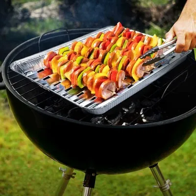Produktbild von 100x Alu-Grillpfannen Grillschalen BBQ 34.4 x 22.4cm mehrfach verwendbar