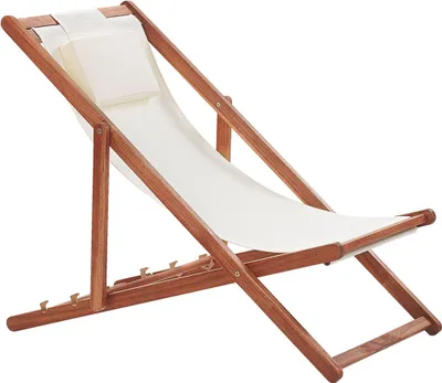 Produktbild von BELIANI Liegestuhl Dunkelbraun und Cremeweiß Akazienholz mit 2 Ersatzstoffbezügen zur Auswahl Zusammenklappbar Modern Balkon Garten Outdoor Ausstattung