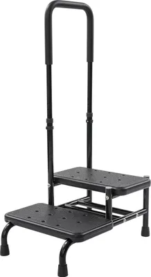 Image de Aide à l'accès à la baignoire - Tabouret à 2 marches avec poignée réglable - Pour seniors - Baignoire, lit, voiture - Noir
