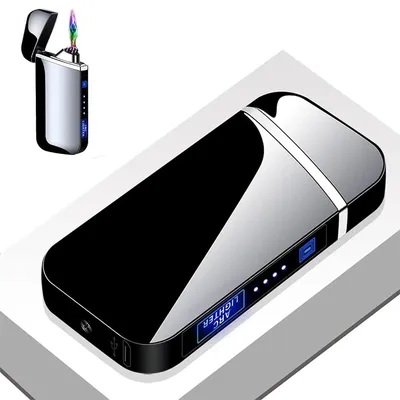 Produktbild von Lichtbogen Feuerzeug mit Touch-Sensor,USB Wiederaufladbar & Windfest, Plasma Doppellichtbogen aus Zinklegierung,Edles PVD-Finish Schwarz-Eis,Ideales Männergeschenk