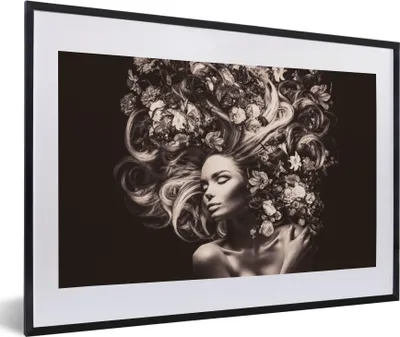 Produktbild von MuchoWow® Gerahmtes Poster Blumen - Frau - Natur 60x40 cm - Poster mit Schwarzem Bilderrahmen Wandposter Rahmen Foto Bilder - Schlafzimmer - Plakat in Rahmen - Drucken