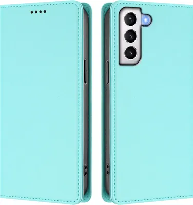Image de Étui en cuir pour Samsung Galaxy S21+ 5G, étui à rabat magnétique en cuirPolyuréthaneavec support, vert menthe