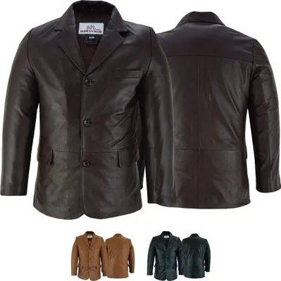 Produktbild von Herren lederblazer Lederjacke aus Lammnappa echtleder Jacke Blazer Leder , Größe:58/3XL, Farbe:Dunkelbraun