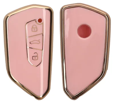 Produktbild von kwmobile Autoschlüssel Hülle kompatibel mit VW Golf 8 3-Tasten Autoschlüssel - Schlüsselhülle Silikon Cover - Rosa Gold