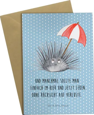 Produktbild von Mr. & Mrs. Panda Grußkarte Seeigel - Blau Pastell - Geschenk, Grußkarten, einladungskarten, Meer, weihnachtskarten, Selbstliebe, osterkarte, Leben, Achtsamkeit, Lebe
