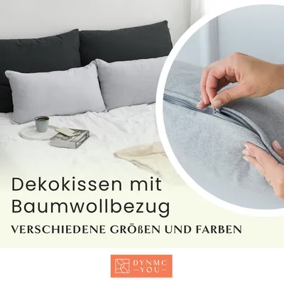 Produktbild von dynmc-you, Kissen 2er Set, 40x70 cm, Grau, Baumwoll-Bezug, Rücken-, Deko- und Couchkissen, optimale mittlere Festigkeit, versteckter Reißverschluss, modern, skandinavisch, VERGLEICHSSIEGER