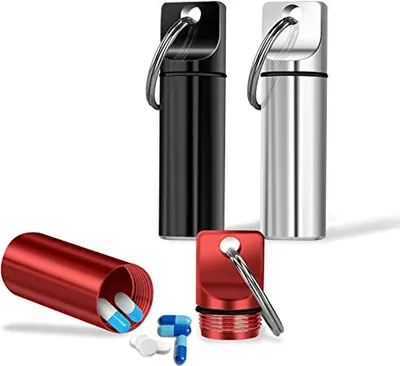 Produktbild von Aster Pack 3 Tragbarer Pill Box Key Ring Aluminiumlegierung kleiner Metall Organizer wasserdichte Behälter auf Go Camping Travel