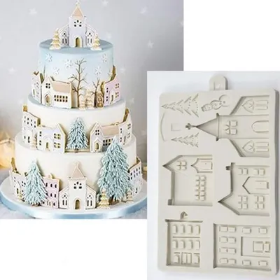 Produktbild von Silikon Kuchenform Weihnachtsbaum Haus Fondant Schokolade Gebäck Backform Weiß