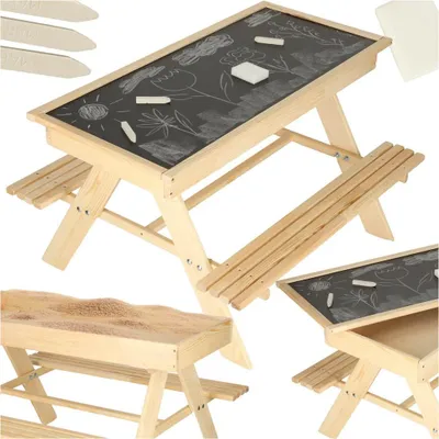 Produktbild von Gartenbank Kindertisch Holz Sandkastenbrett 92 x 78 x 52 cm