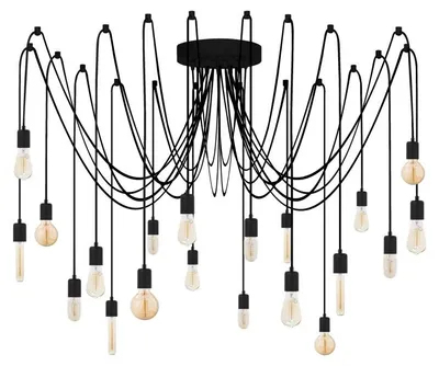 Image de Suspension Luminaire en métal noir Ø246 cm hauteur 102 cm 20 lumières E27 40 W IP20 Industriel