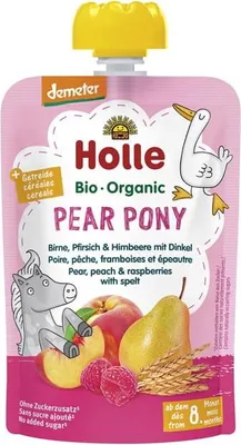 MUS GRUSZKOWY KUCYK (GRUSZKA - BRZOSKWINIA - MALINA - ORKISZ) BEZ DODATKU CUKRÓW OD 8 MIESIĄCA DEMETER BIO 100 g - HOLLE