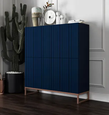 Produktbild von Glamour Kommode TV Marineblau matt Elpis 4D Modern Lindner Möbel  112cm x 36,5cm x 126 cm Farbe: Marineblau matt - Italienische Tiefmattfolie