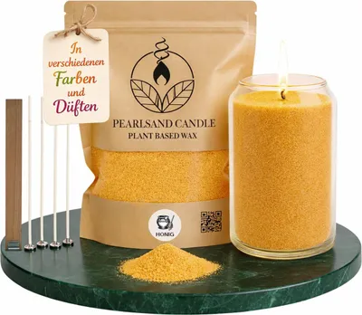 Produktbild von Kerzensand mit Duft 450g Wachsgranulat DIY Kerzen ohne Schmelzen Dochte inkl., Farbe:Honig