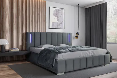 Produktbild von Polsterbett 160 x 200 cm mit Bettkasten und Matratze Lattenrost, Bonellmatratze H3, LED-Beleuchtung Velours Graphit Ankona