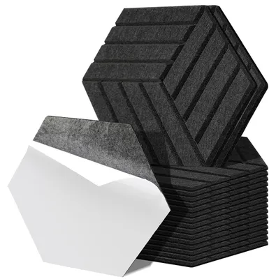 Produktbild von Peviasot Akustikpaneele Filz Selbstklebend 18 Stück, Sechseck 15 cm Schallabsorber Wandpaneele 0,9 cm, Streifenmuster, Schwarz