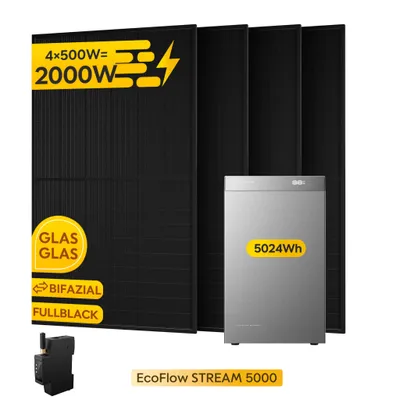 Produktbild von EcoFlow STREAM 5000 5 kWh Speicher für Balkonkraftwerk mit 4x 500W Solarmodule und Smart Meter , 5000 W Solar, 3000 W AC (0% MwSt)