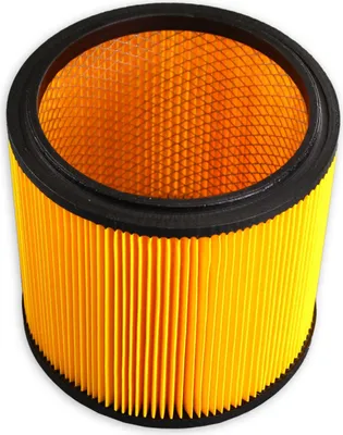 A close-up, angled view of a cylindrical air filter.