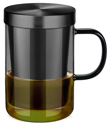 Produktbild von Teetasse Borosilikatglas mit Edelstahl-Sieb und Deckel 500 ml Schwarz