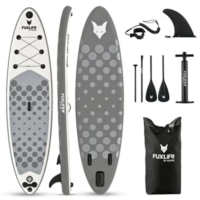 Produktbild von FUXLIFE by FUXTEC SUP Board FX-SUP320eco | Stand Up Paddle Set | 320 cm | bis 150 kg | 3 Finnen | Pumpe grau