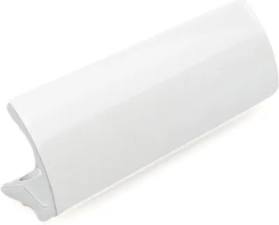 A white balcony door handle is shown against a white background.