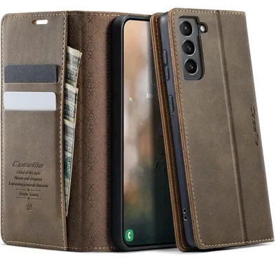 Image de Étui de protection rabattable en cuir marron pour Samsung Galaxy S21 5G, avec porte-cartes RFID et fonction support