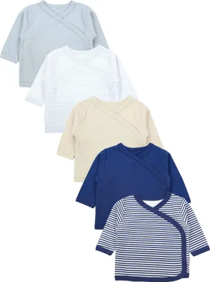 Produktbild von TupTam Baby Jungen Langarm Wickelshirt Baumwolle 5er Set, Farbe: Blau_Streifen_Grau_Beige, Größe: 74