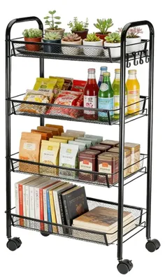 Immagine prodotto di Carrello di servizio, 4 ripiani, design con ruote, nero, dimensioni XXL