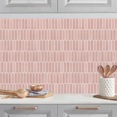 Produktbild von Küchenrückwand mit Motiv selbstklebend - 0.35 mm Wandpaneel wasserfest Design rosa Fliesenoptik Spritzschutz fugenlos
